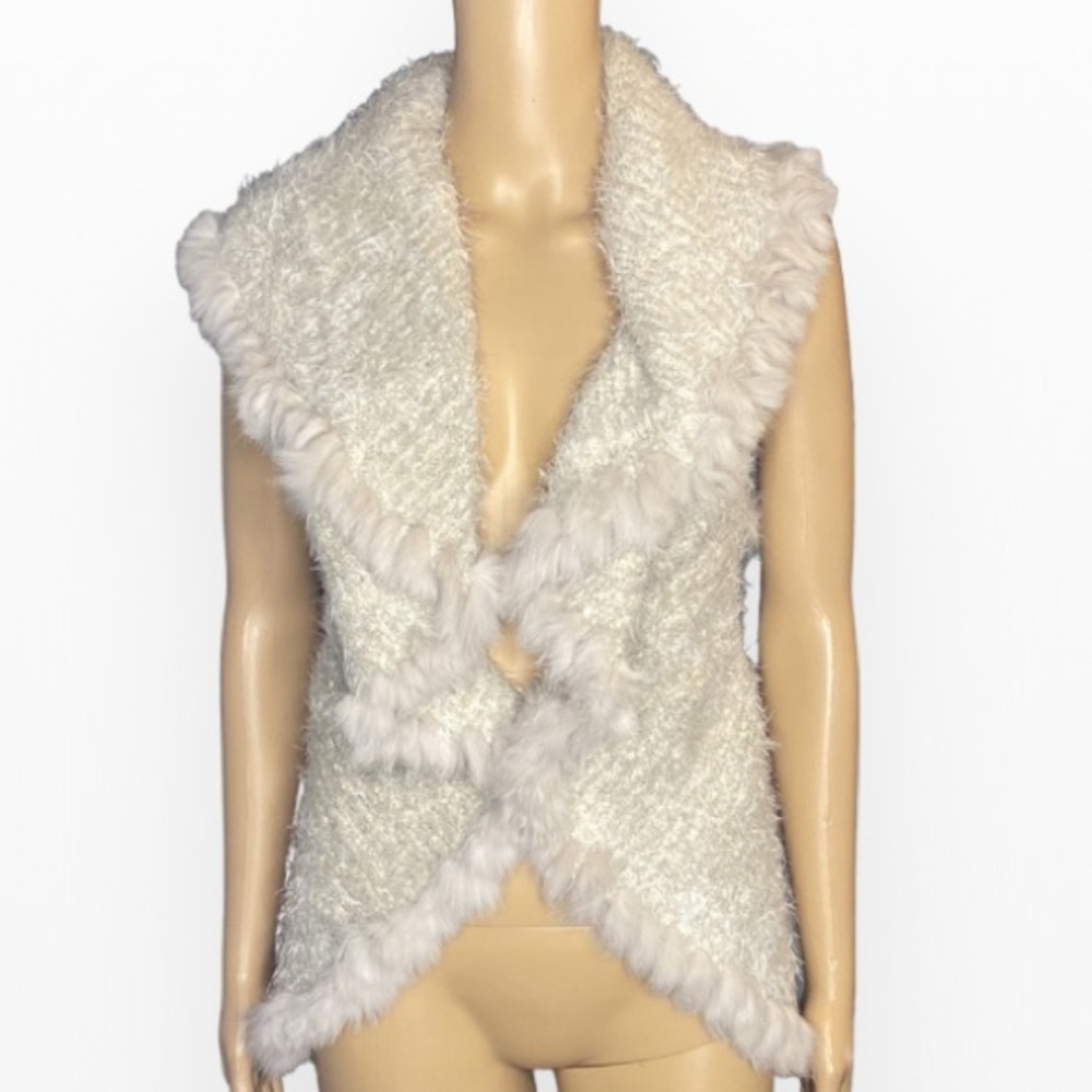 Love Token KNIT VEST WITH RABBIT FUR TRIM XS